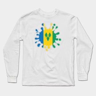 St Vincent and the Grenadines National Flag Paint Splash Long Sleeve T-Shirt